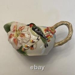 Fitz and Floyd Flourish of Flowers Bird & Butterfly Tea Pot Creamer & Sugar Set