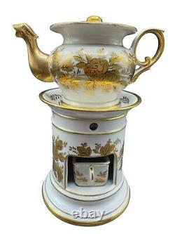 Floral Ceramic Teapot Warmer Stand Vintage Tisaniere 10 Gold White Porcelain