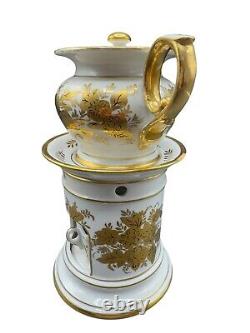 Floral Ceramic Teapot Warmer Stand Vintage Tisaniere 10 Gold White Porcelain