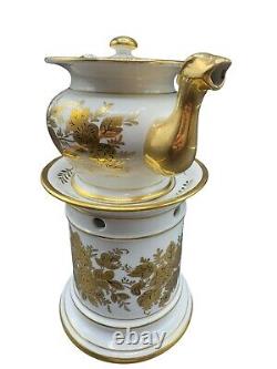 Floral Ceramic Teapot Warmer Stand Vintage Tisaniere 10 Gold White Porcelain