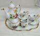 Floral Teapot Serving Tray Sugar Creamer 2 Miniture Mugs With Saucers Tea Party