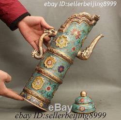 Folk Chinese Cloisonne Bronze Royal Palace Dragon Head Statue Teapots Wine Pot