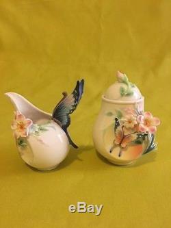 Franz Butterfly & Flower Teapot, creamer & sugar set