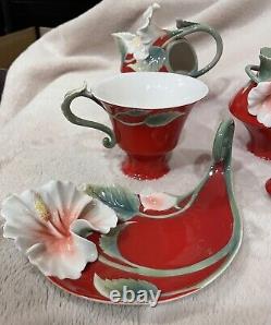 Franz Island Beauty Hibiscus Flower Porcelain Tea Service Set Never Used