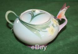 Franz Porcelain Butterfly Pattern Teapot Sugar Creamer Cup Saucer Spoon 8 pc tot
