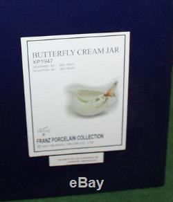 Franz Porcelain Butterfly Pattern Teapot Sugar Creamer Cup Saucer Spoon 8 pc tot
