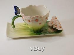 Franz Porcelain Cosmos & Butterfly Cup Saucer Spoon Set. FZ03013. New in box
