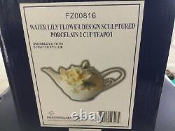 Franz Porcelain Waterlily Teapot with Two Cup &Saucer sets (NIB)