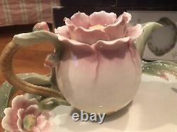 Franz signed Camellia Sculptured Teapot and Tray Set