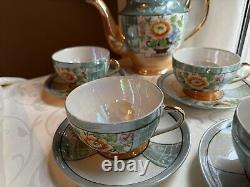 Free Shipping Hand Painted Peach Lusterware Japan 4 Tea Cups And Tea Pot Set