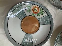 Free Shipping Hand Painted Peach Lusterware Japan 4 Tea Cups And Tea Pot Set