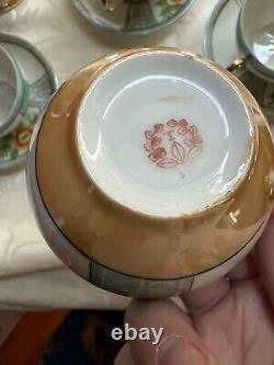 Free Shipping Hand Painted Peach Lusterware Japan 4 Tea Cups And Tea Pot Set