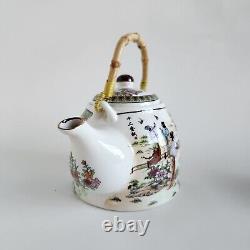 GEISHA Japanese/Chinese Sake/Teapot & 6 Cups Porcelain Ceramic Bamboo