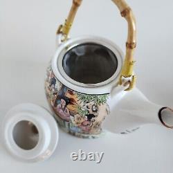 GEISHA Japanese/Chinese Sake/Teapot & 6 Cups Porcelain Ceramic Bamboo