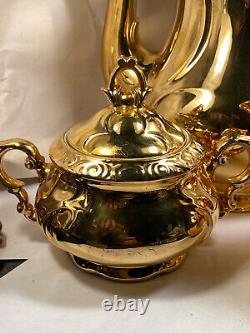 GKC Gareis Kuhnl & Co 24k Yellow Gold Coffee Teapot Creamer & Sugar Set Vintaage