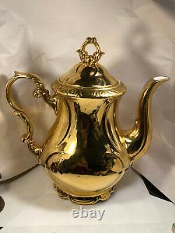 GKC Gareis Kuhnl & Co 24k Yellow Gold Coffee Teapot Creamer & Sugar Set Vintaage