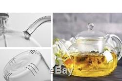 GLASS TEAPOT TEA SET INFUSER Warmer+4 Double Wall Cups Gift Box Green Herbal NEW