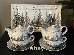 GRACE TEAWARE Winter Tea For One Set Teapot Teacup & Saucer (2) & (1) Platter