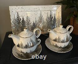 GRACE TEAWARE Winter Tea For One Set Teapot Teacup & Saucer (2) & (1) Platter