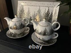 GRACE TEAWARE Winter Tea For One Set Teapot Teacup & Saucer (2) & (1) Platter