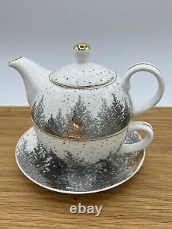 GRACE TEAWARE Winter Tea For One Set Teapot Teacup & Saucer (2) & (1) Platter