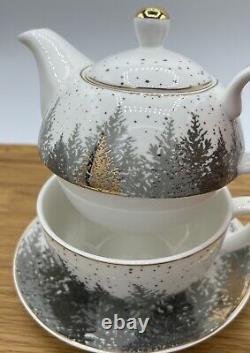 GRACE TEAWARE Winter Tea For One Set Teapot Teacup & Saucer (2) & (1) Platter