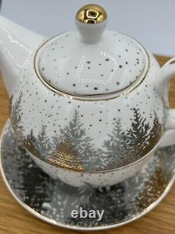 GRACE TEAWARE Winter Tea For One Set Teapot Teacup & Saucer (2) & (1) Platter