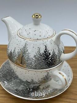 GRACE TEAWARE Winter Tea For One Set Teapot Teacup & Saucer (2) & (1) Platter