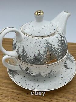 GRACE TEAWARE Winter Tea For One Set Teapot Teacup & Saucer (2) & (1) Platter