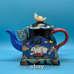 Garson Pakele Whimsical Teapot with Moon & Animals Hand Painted & Signed