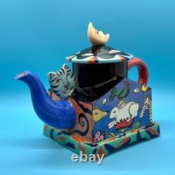 Garson Pakele Whimsical Teapot with Moon & Animals Hand Painted & Signed
