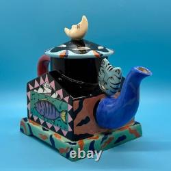 Garson Pakele Whimsical Teapot with Moon & Animals Hand Painted & Signed
