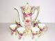 Genuine Rs Prussia 8 Piece Pink Carnations Roses Footed Chocolate Tea Pot Set