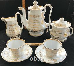 German Anniversary Tea Set Marked 1859 Teapot, Creamer, Sugar, 2 Cups & Saucers
