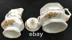 German Anniversary Tea Set Marked 1859 Teapot, Creamer, Sugar, 2 Cups & Saucers