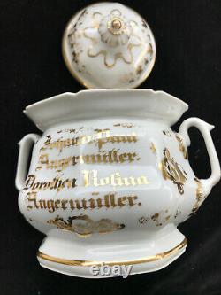 German Anniversary Tea Set Marked 1859 Teapot, Creamer, Sugar, 2 Cups & Saucers