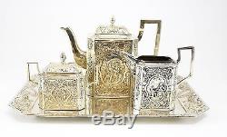 German Hand Chaised Angkor. 900 Silver Tea Service Set 19th Century 31toz
