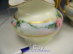 Germany Saxony Hand Painted Roses Tea Pot Creamer Sugar Set