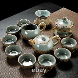 Geyao Porcelain Crackle Glaze Kungfu Tea Set Tea Pot Gaiwan Tea Cup Gift Set