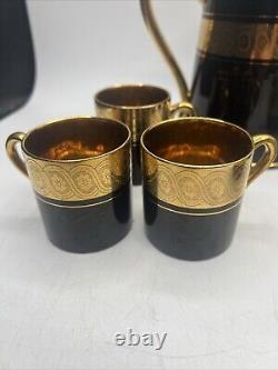 Gibson & Sons Late Sevres Davenport English Black Gold Tea Pot Sugar Creamer Set