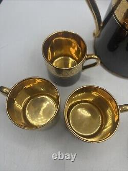 Gibson & Sons Late Sevres Davenport English Black Gold Tea Pot Sugar Creamer Set