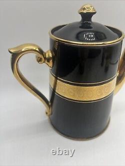 Gibson & Sons Late Sevres Davenport English Black Gold Tea Pot Sugar Creamer Set