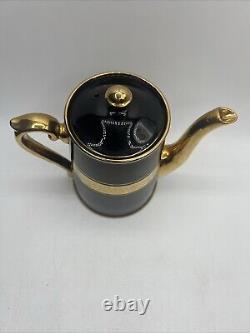 Gibson & Sons Late Sevres Davenport English Black Gold Tea Pot Sugar Creamer Set