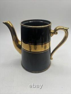 Gibson & Sons Late Sevres Davenport English Black Gold Tea Pot Sugar Creamer Set