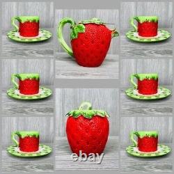 Gift Ideas Creation Strawberry Espresso coffee Tea Set 14 cups saucers pot sugar