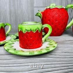 Gift Ideas Creation Strawberry Espresso coffee Tea Set 14 cups saucers pot sugar
