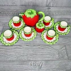 Gift Ideas Creation Strawberry Espresso coffee Tea Set 14 cups saucers pot sugar