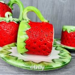 Gift Ideas Creation Strawberry Espresso coffee Tea Set 14 cups saucers pot sugar