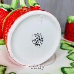 Gift Ideas Creation Strawberry Espresso coffee Tea Set 14 cups saucers pot sugar