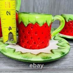Gift Ideas Creation Strawberry Espresso coffee Tea Set 14 cups saucers pot sugar